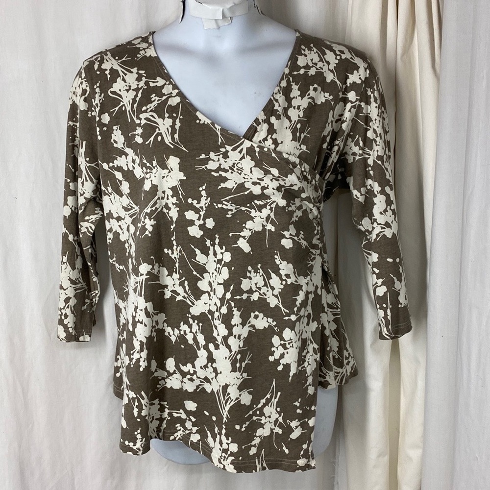 ORVIS XL Faux Wrap Top Olive Gray Slub Knit